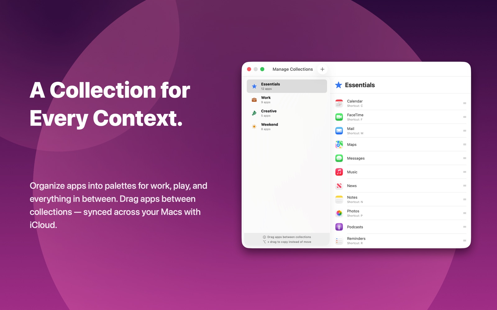 A collection for every context — the Manage Collections window