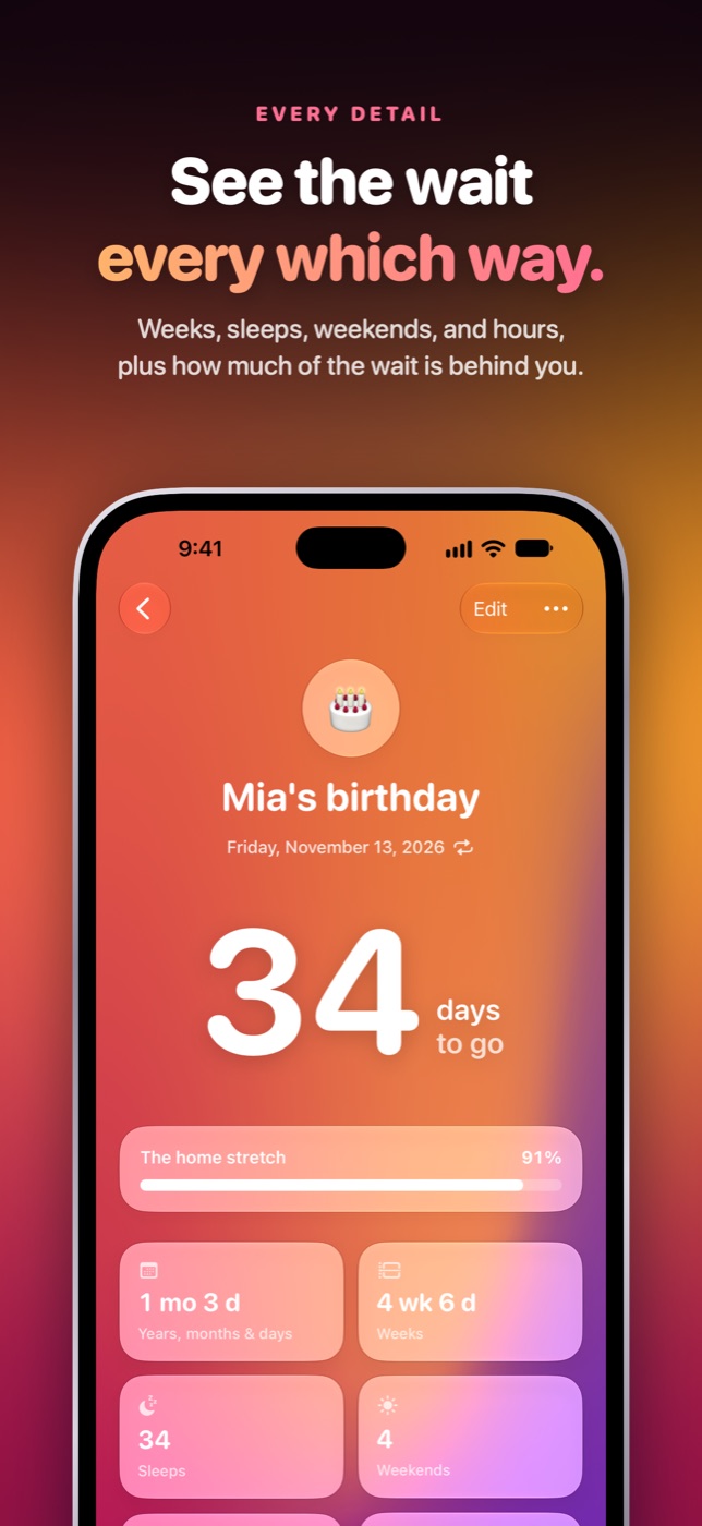 Coming Up showing a countdown in several units