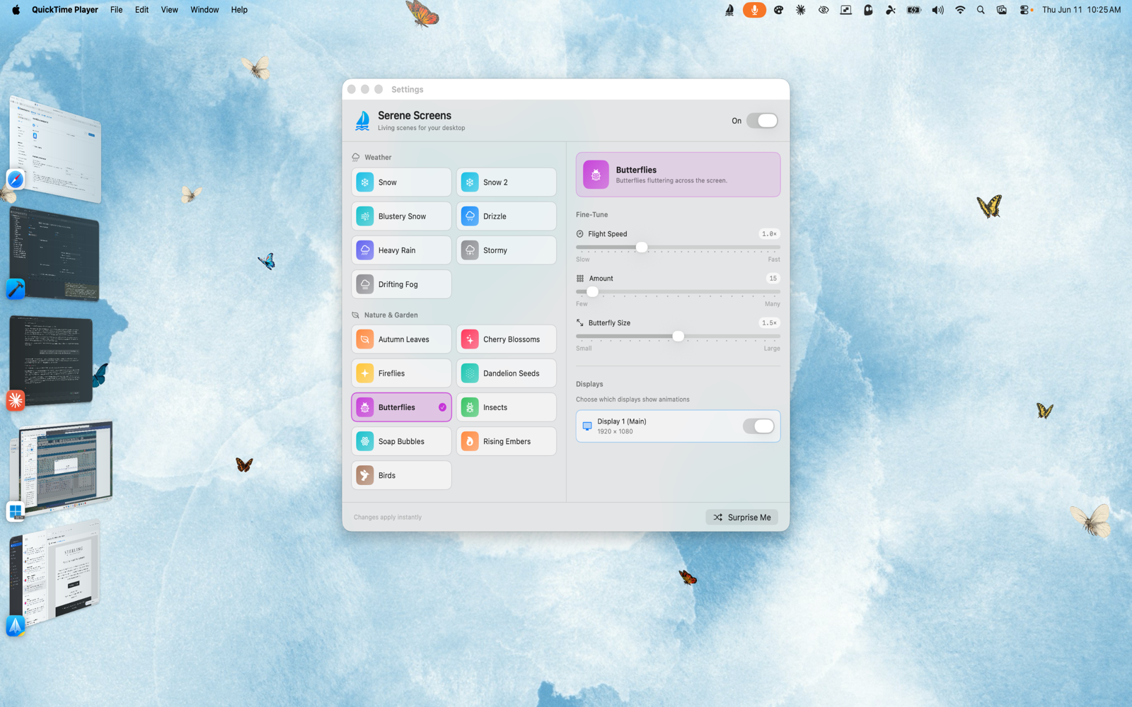Serene Screens settings showing 40 animated desktop scenes