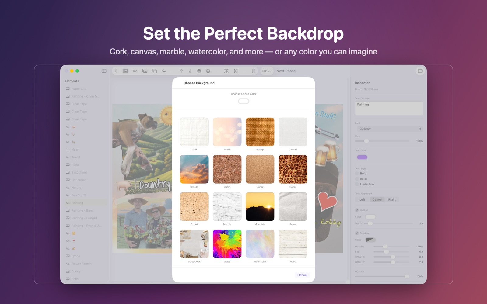 Set the perfect backdrop — choosing a background in Vision Boardz